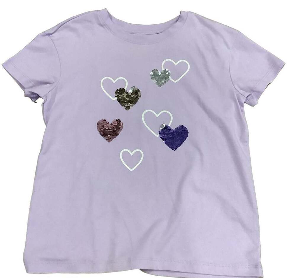 Cat & Jack Girls Purple Sequin Heart Short Sleeve T-Shirt Size L 10/12 NWT